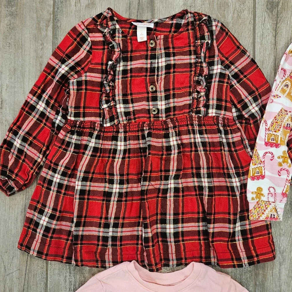 Sweet Wink PJ Place Kids 3T Red Pink Christmas Plaid Holiday Clothing Lot of 6